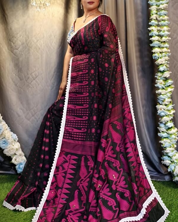 Rafel  Soft Black Jamdani Saree