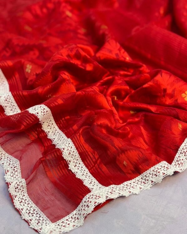 Rafel  Soft Red Self Jamdani Saree