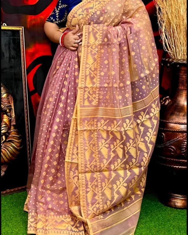 Karat Buti Soft Light Brown Jamdani Saree