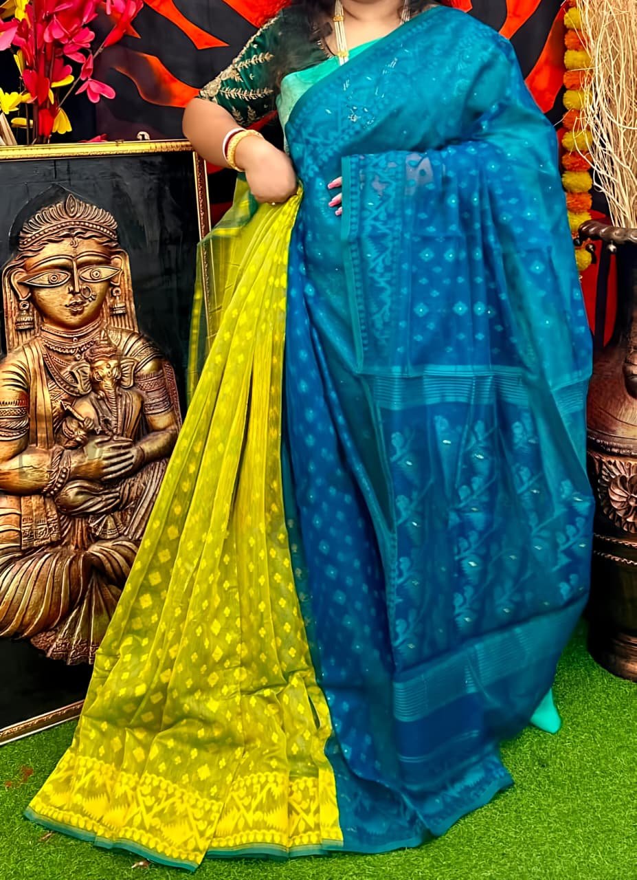 Karat Buti Soft Blue Jamdani Saree