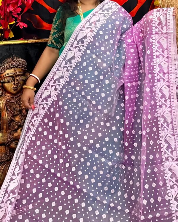 Karat Buti Soft Lavender Jamdani Saree
