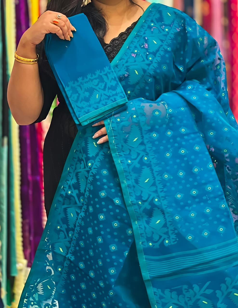 Karat Buti Soft Deep Blue Jamdani Saree