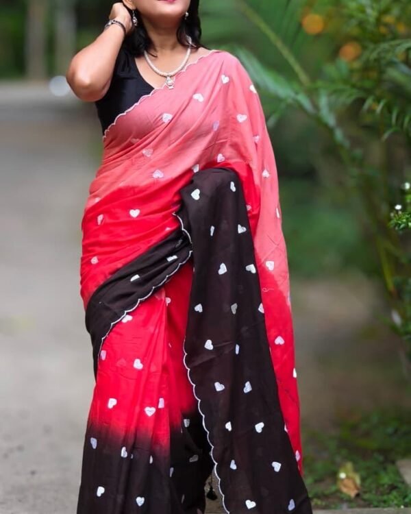3D Mal Cotton Red Black Soft Saree