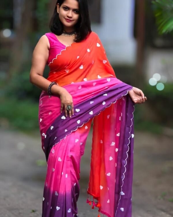 3D Mal Cotton Pink Orange Purple Soft Saree
