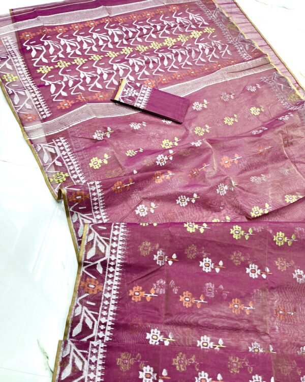 Flower Jori Soft Brown Jamdani Saree