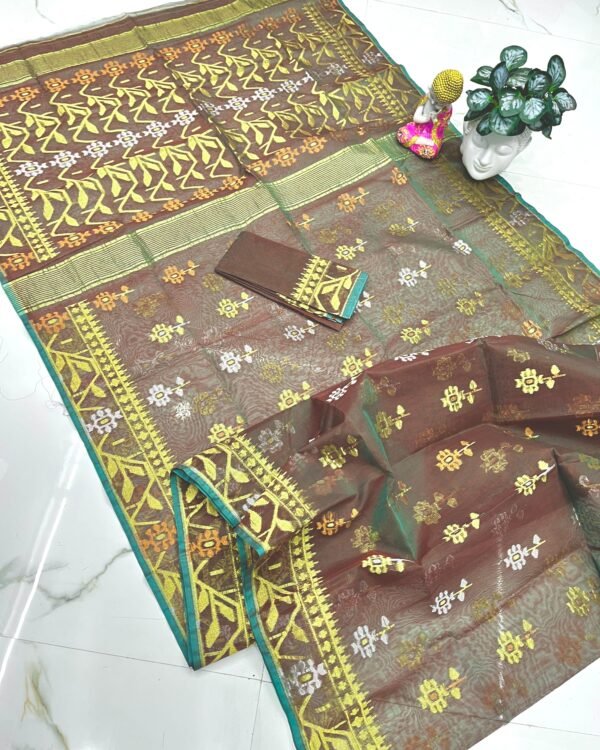 Flower Jori Soft Brown Jamdani Saree