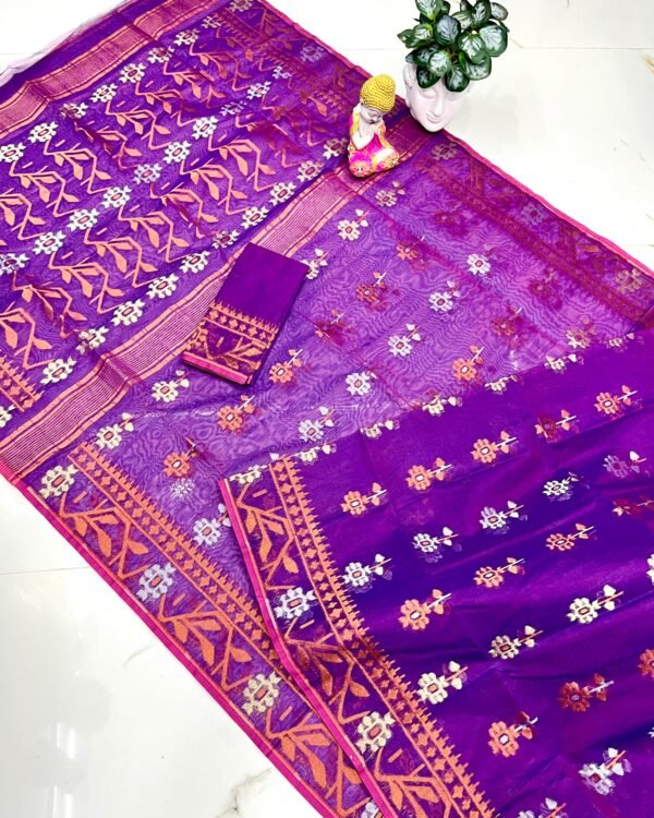 Flower Jori Soft Deep Purple Jamdani Saree