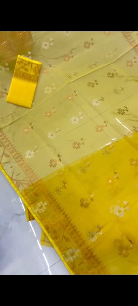 Flower Jori Soft Yellow Jamdani Saree