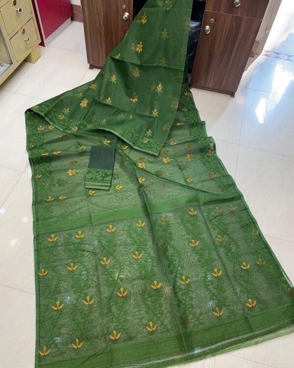 DNA Jori Soft Bottol Green Jamdani Saree