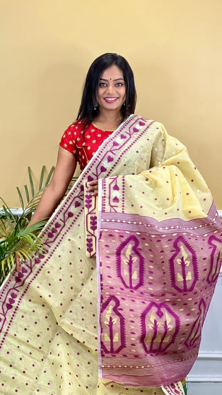 Contest Achol Soft Cream Majenda Jamdani Saree