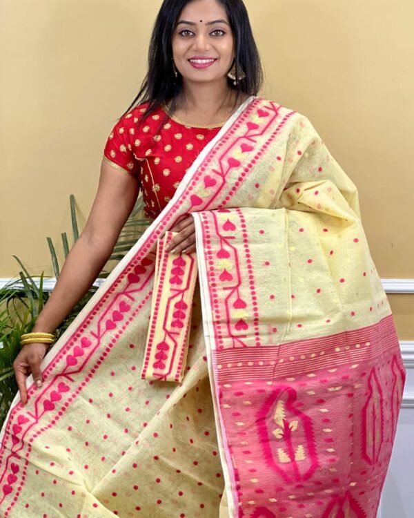 Contest Achol Soft Cream Pink Jamdani Saree