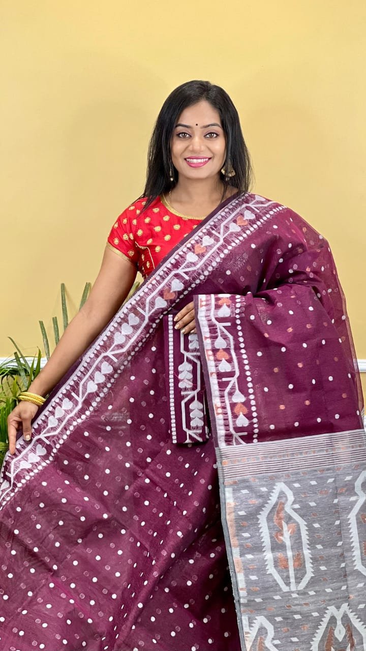 Contest Achol Soft Majenda White Jamdani Saree