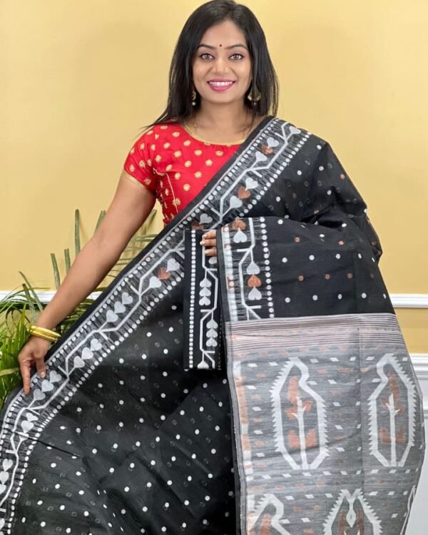 Contest Achol Soft Black White Jamdani Saree