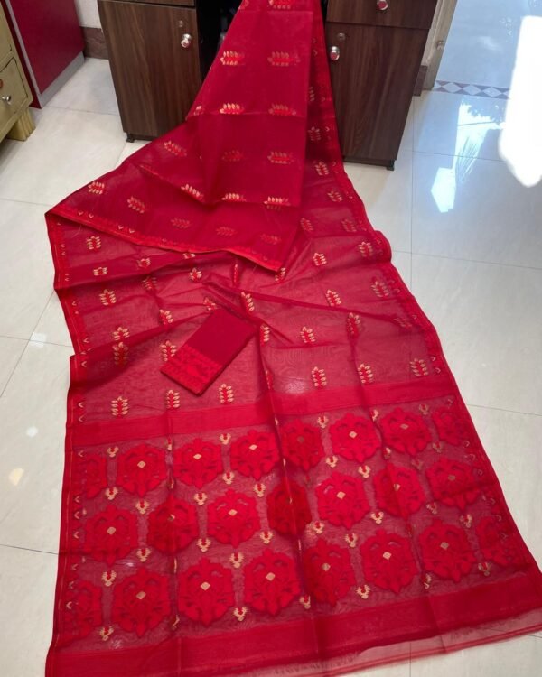 BD Soft Red Self Jamdani Saree