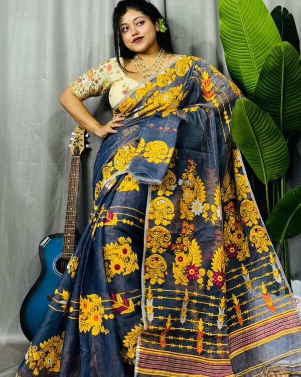 Par Kolka Soft Black Jamdani Saree