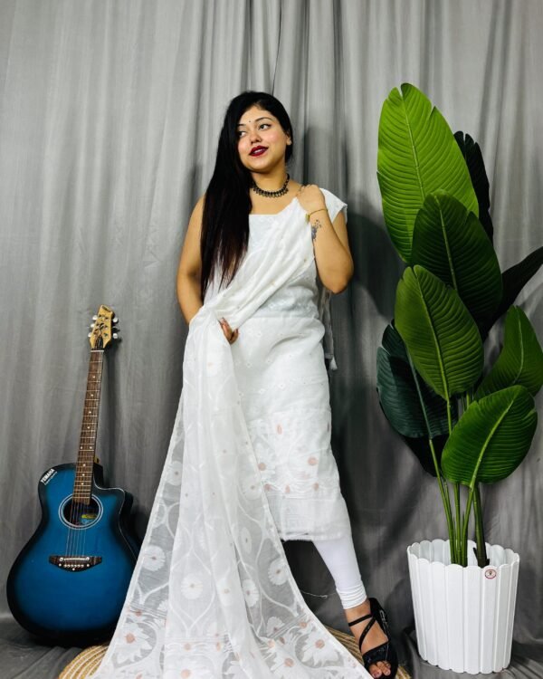 Sunflower White Unstitched 2 Piece Jamdani Suit Set