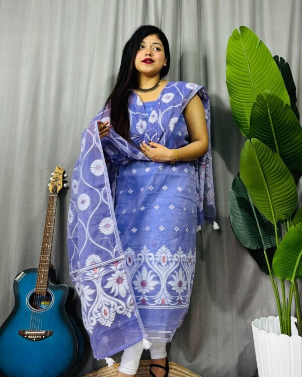 Sunflower Purple Unstitched 2 Piece Jamdani Suit Set