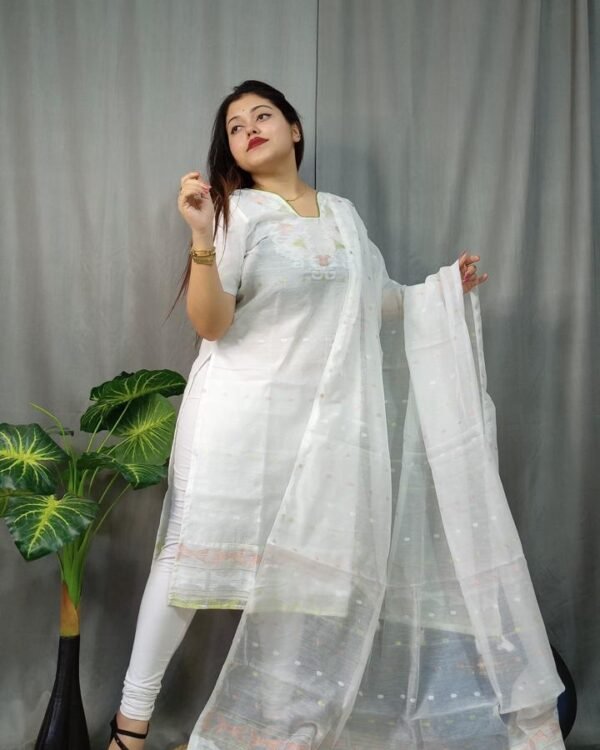 Small Buti White Unstitched 2 Piece Jamdani Suit Set