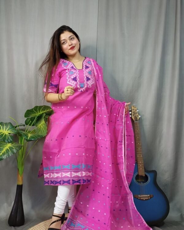 Small Buti Pink Unstitched 2 Piece Jamdani Suit Set