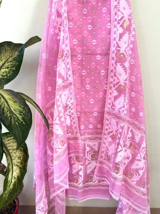 Karat Border Pink Unstitched 2 Piece Jamdani Suit Set
