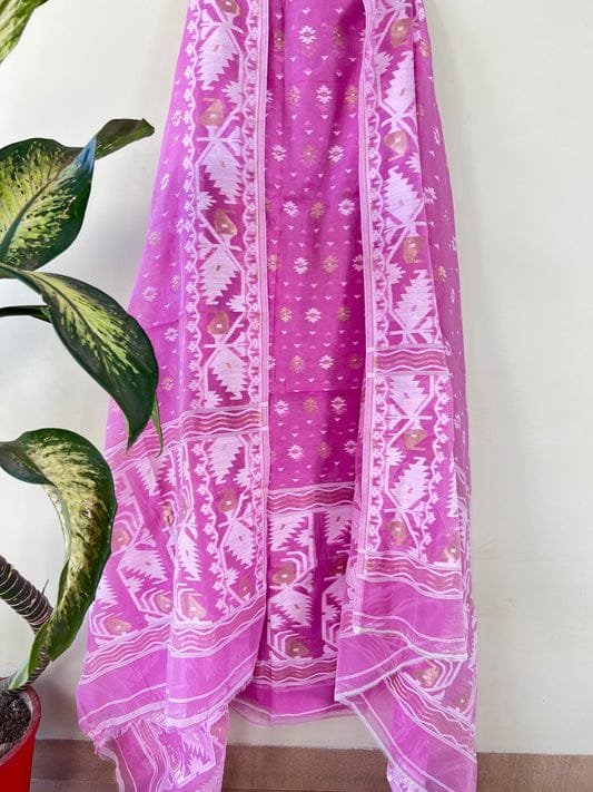 Karat Border Lavender Unstitched 2 Piece Jamdani Suit Set