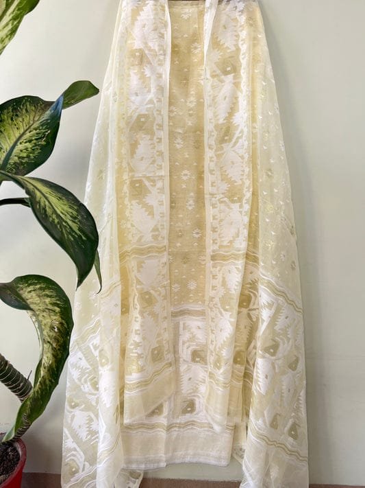 Karat Border Cream Unstitched 2 Piece Jamdani Suit Set