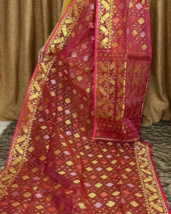 Chakro Jori Soft Red Jamdani Saree