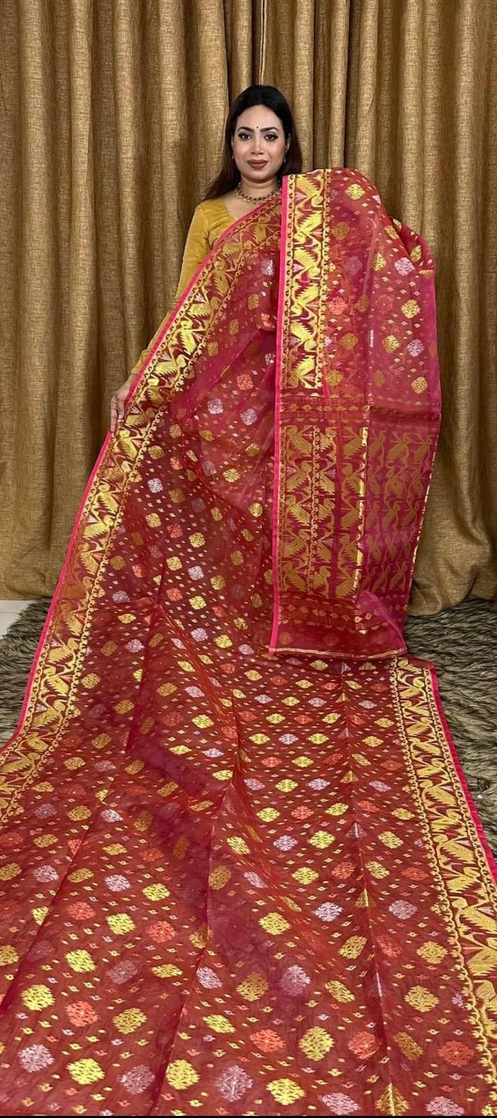 Chakro Jori Soft Red Jamdani Saree