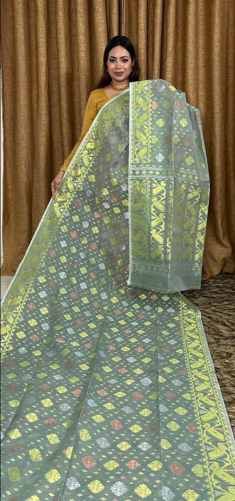 Chakro Jori Soft Olive Jamdani Saree