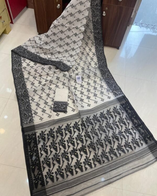 Jashmin Soft White Black Jamdani Saree