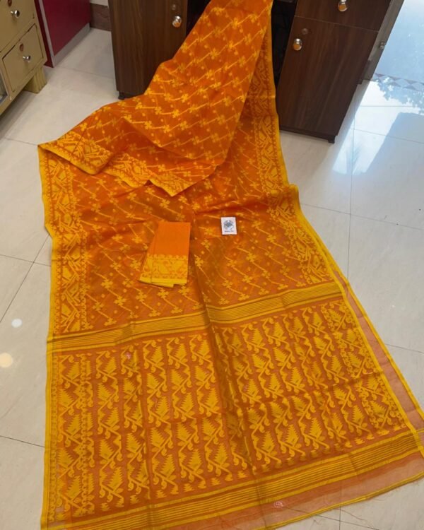 Jashmin Soft Deep Yellow Jamdani Saree