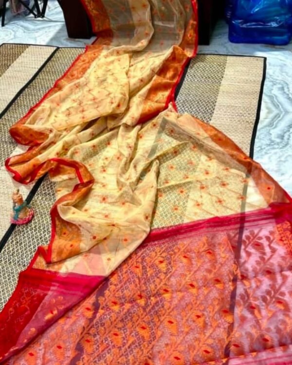 Jashmin Soft Cream Pink Jori Jamdani Saree