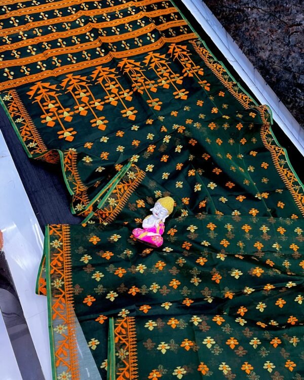 New Bd Soft Bottol Green Yellow Jamdani Saree