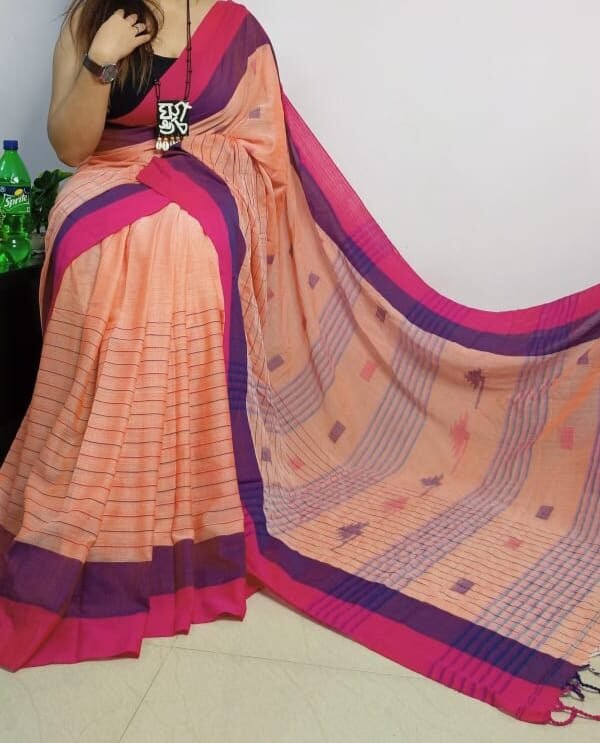 Buti Chek Soft Peach Cotton Saree