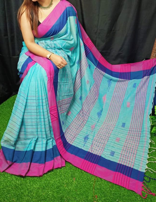Buti Chek Soft Firoja Cotton Saree