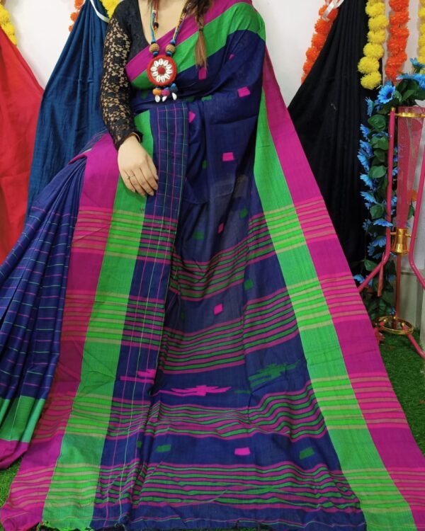 Buti Chek Soft Blue Cotton Saree