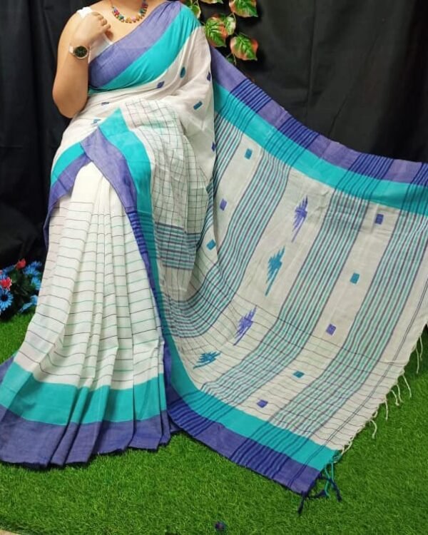 Buti Chek Soft Cream Cotton Saree