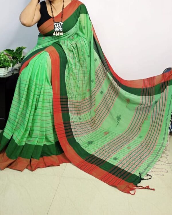 Buti Chek Soft Green Cotton Saree