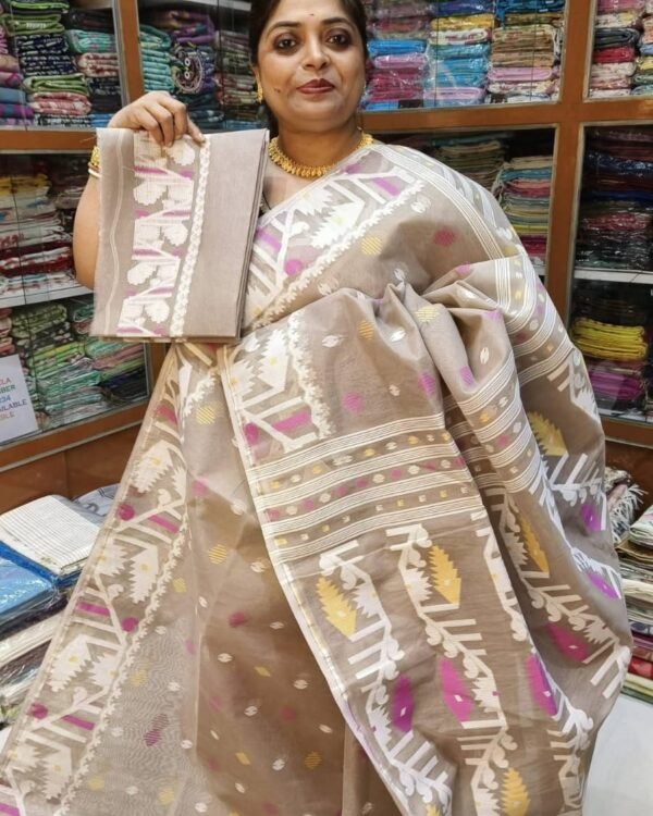 Handloom Dhakai Soft Light Brown Jamdani Saree