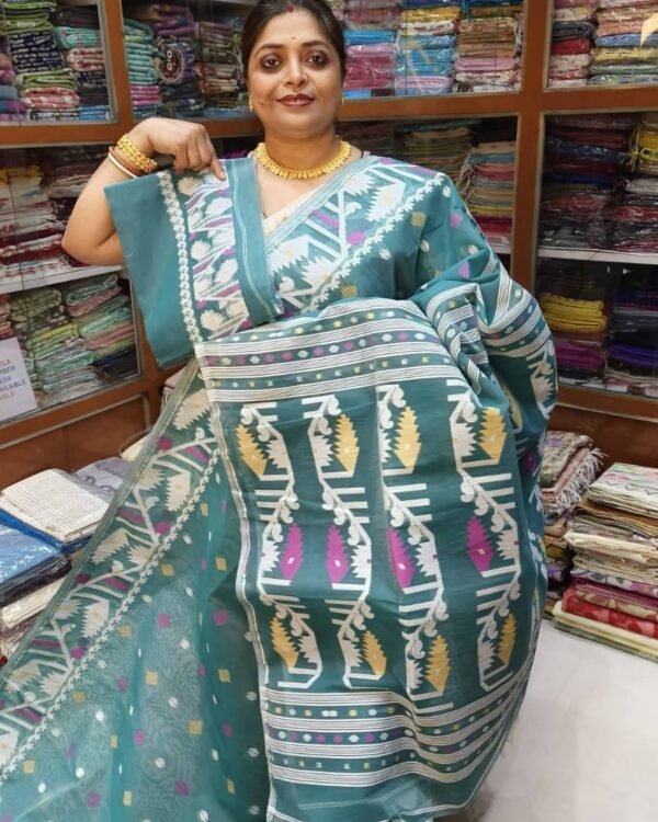 Handloom Dhakai Soft Raja Green Jamdani Saree