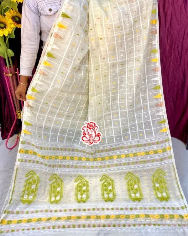 Dat Par Soft Cream Pasta Jamdani Saree