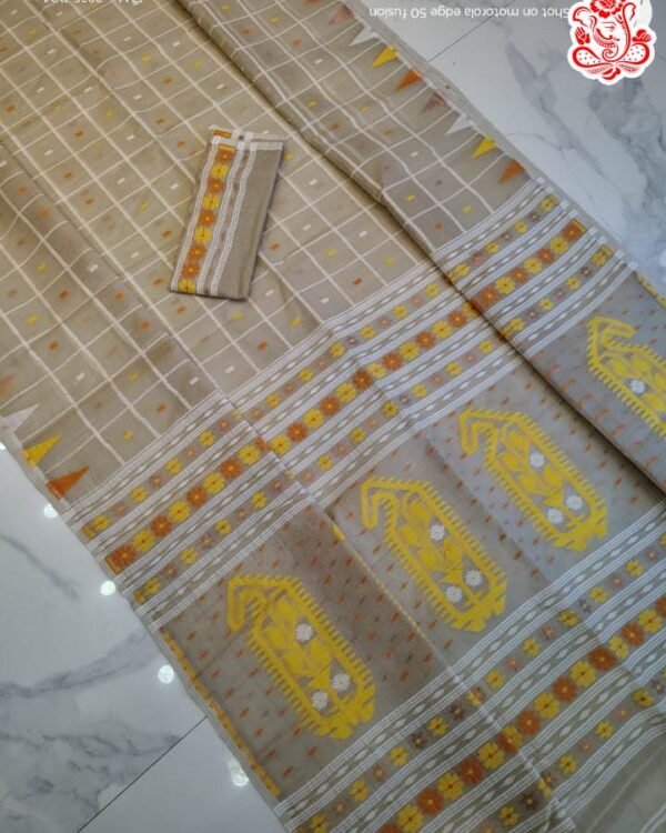 Dat Par Soft Cream Yellow Jamdani Saree