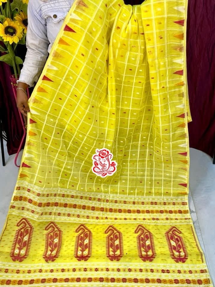 Dat Par Soft Yellow Jamdani Saree