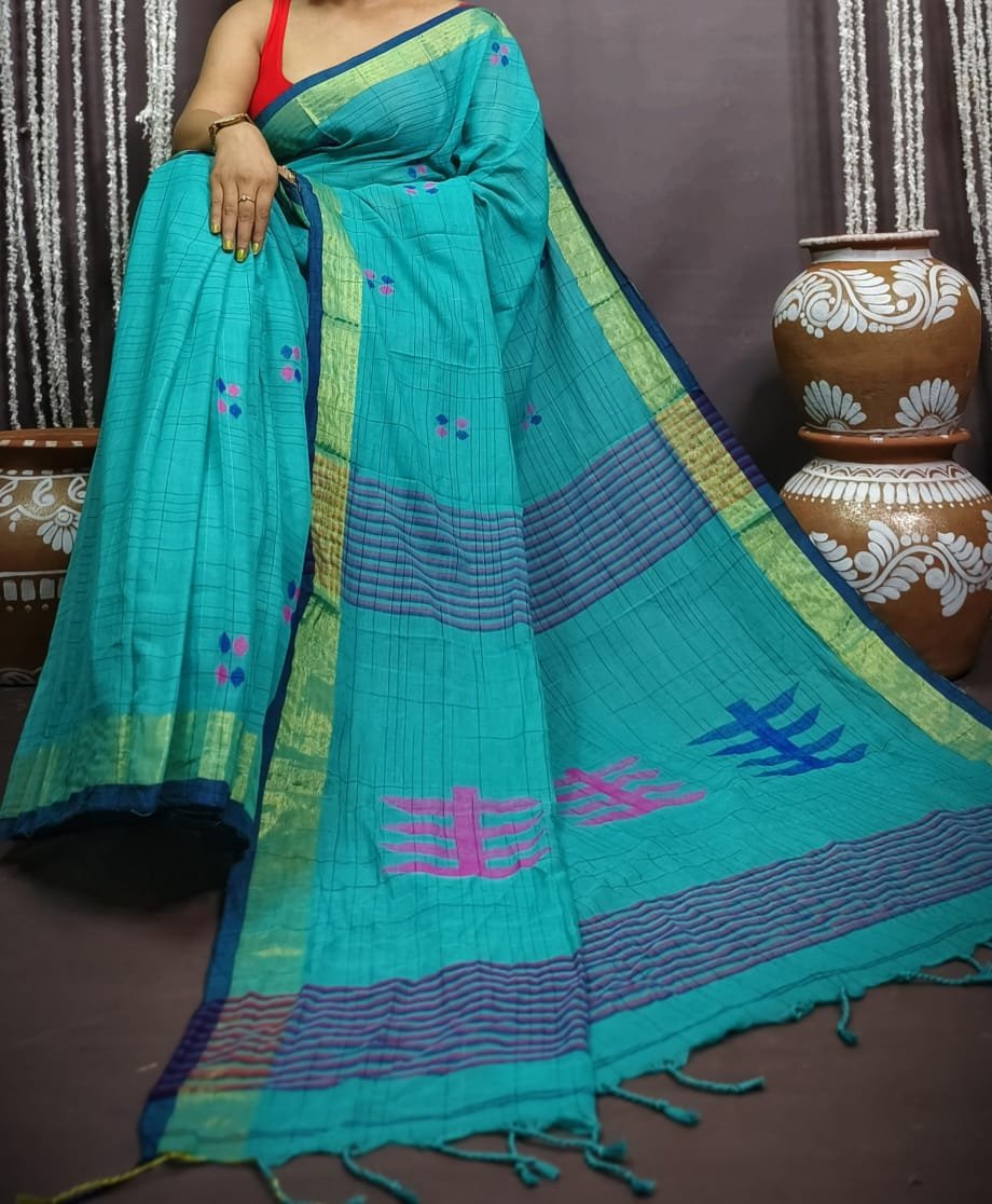 Ball Design Cotton Firoja Soft Saree - Image 2