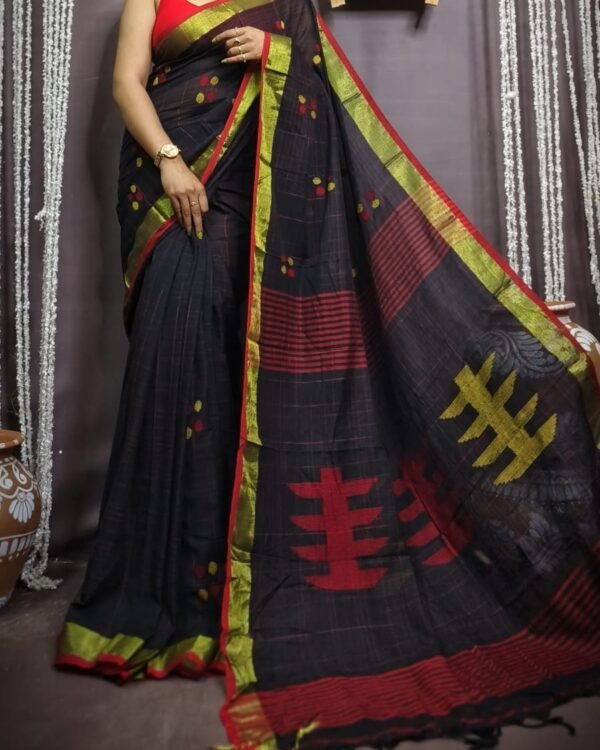 Ball Design Cotton Black Soft Saree