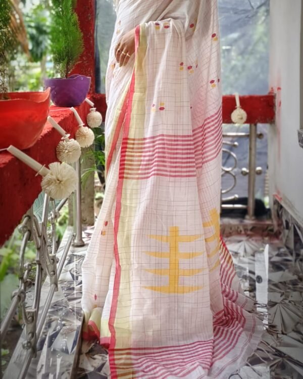 Ball Design Cotton White Soft Saree