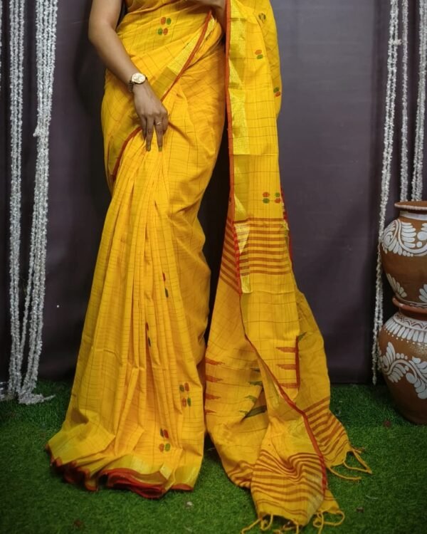 Ball Design Cotton Yellow Soft Saree