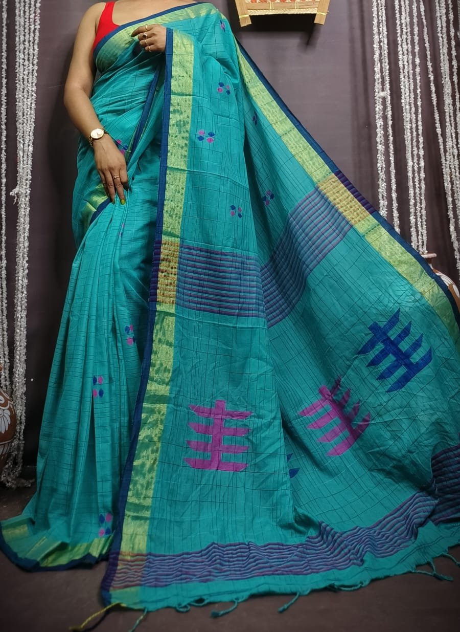 Ball Design Cotton Firoja Soft Saree