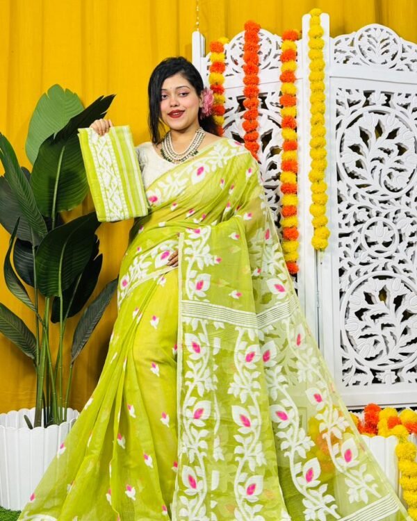 Exclusive Lata Design Green Soft Jamdani Saree