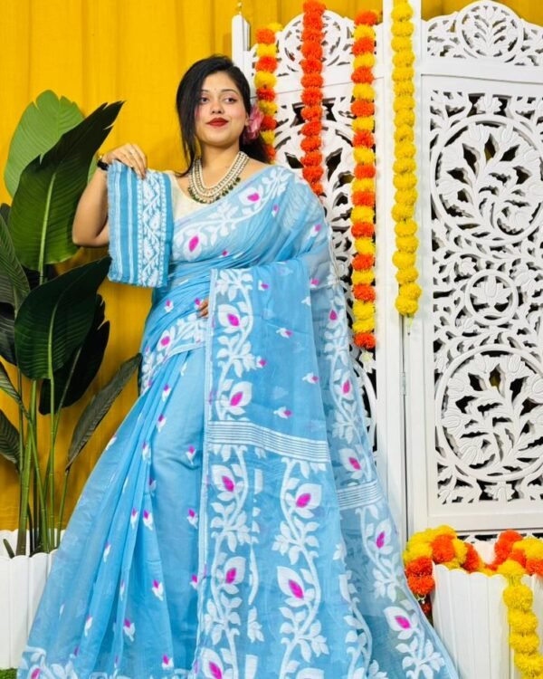 Dat Par Soft Sky Blue Jamdani Saree